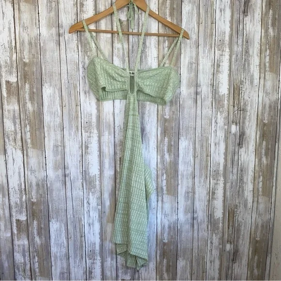 4th & Reckless Sicily Cut Out Halter Knit Mini Dress Sage Green Size S - Picture 2 of 8